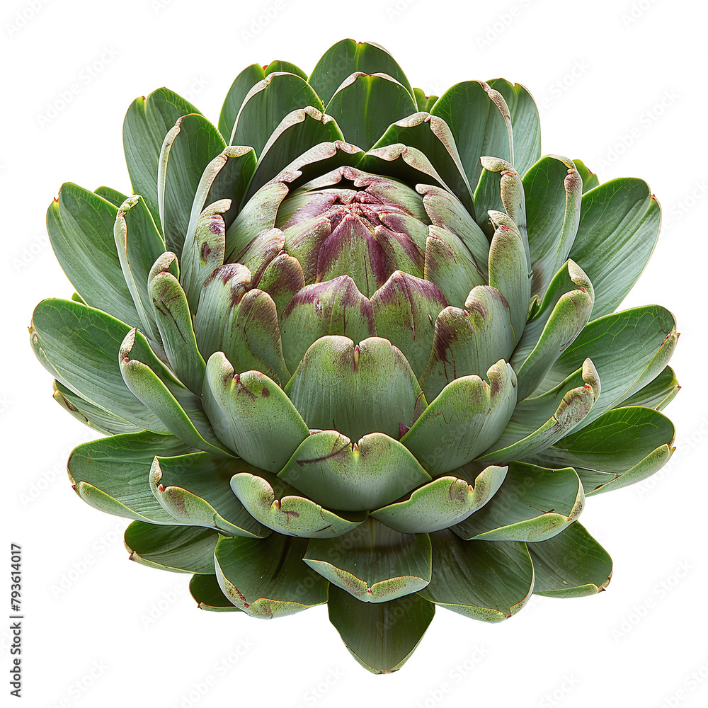 A close-up view of a fresh artichoke isolated against on white and transparent background A close-up view of a fresh artichoke isolated against on white and transparent background