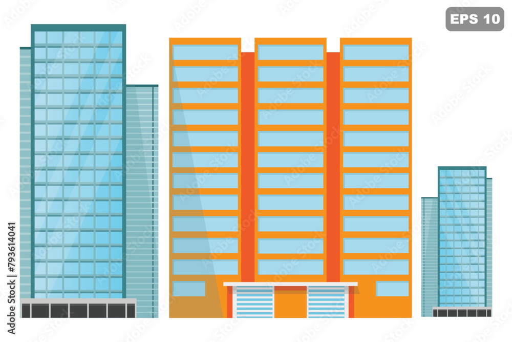 Multi-storey office building vector illustration. Public building exterior. Urban municipal construction for city administration, authority. Office structure with windows, entrance outdoors.