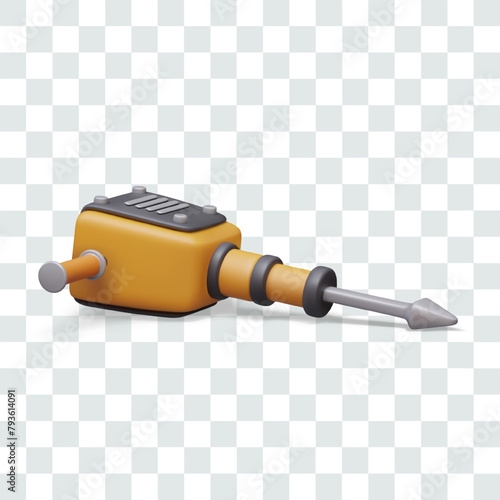 Realistic jackhammer lies. Professional equipment for destruction, dismantling of road surface