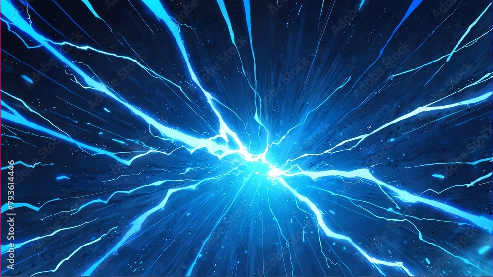 Fototapeta premium abstract blue lightning sparks effects anime cartoon style background from Generative AI