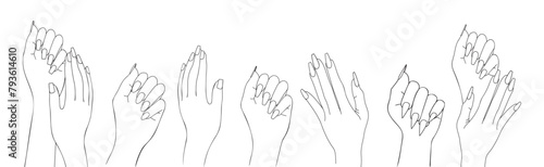 elegant female hands vector outline sketch, female palms vector set