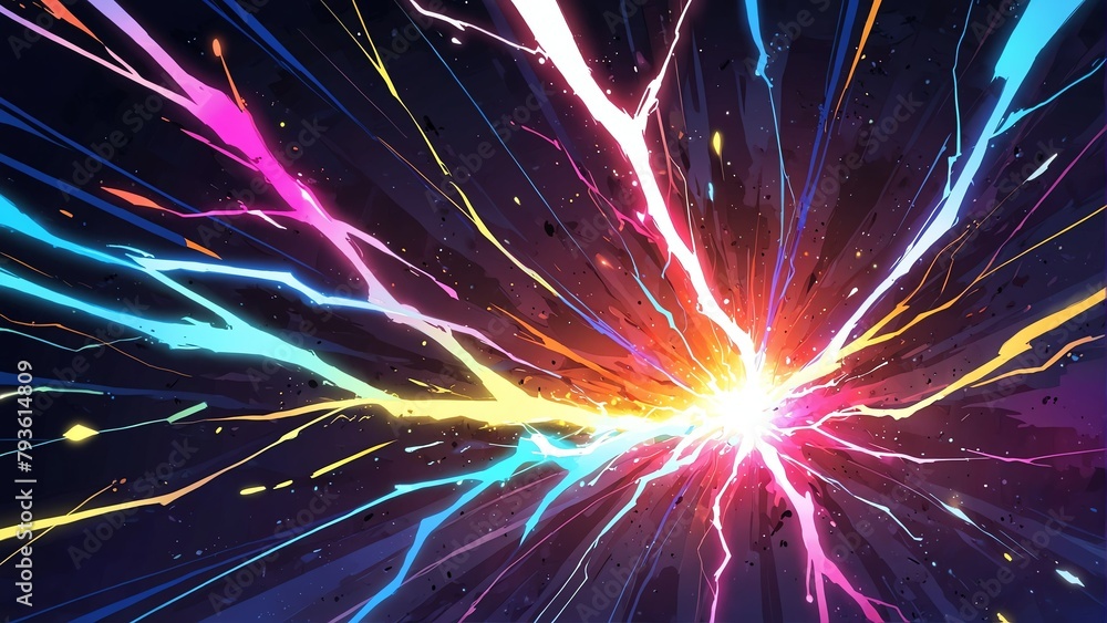 Fototapeta premium abstract colorful lightning sparks effects anime cartoon style background from Generative AI