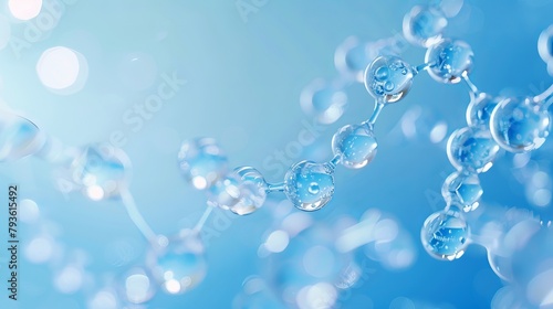 Vibrant Blue Molecular Structures in Liquid Serum - DNA Model, Water Drops - Science Background