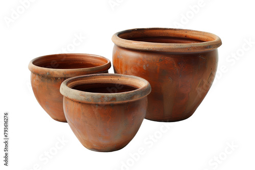 Three Clay Pots Arranged Neatly