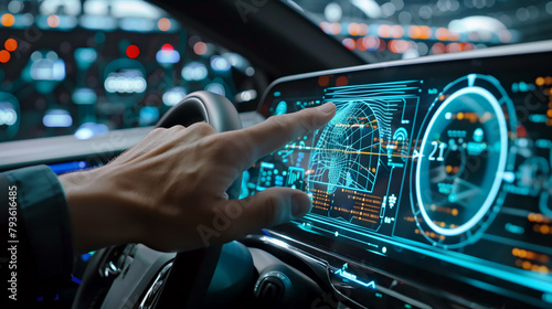 cockpit eines augmented reality autos das von hand bedient wird photo