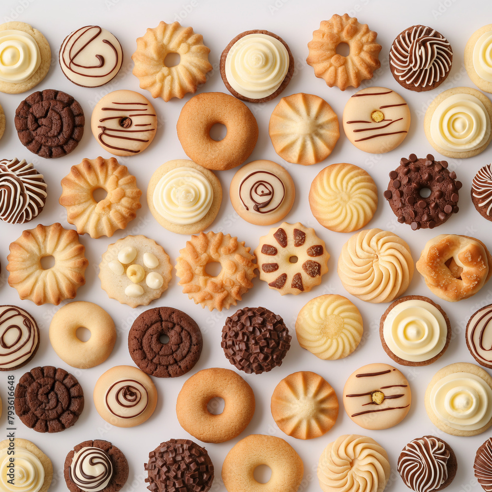 A variety of cookies, tiles.