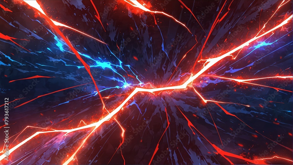 Fototapeta premium abstract red and blue lightning sparks effects anime cartoon style background from Generative AI