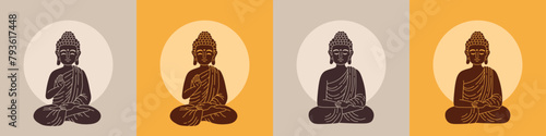 Thai buddhism Theravada posters set. Vector elements illustration for decoration, printing. Concept for banner