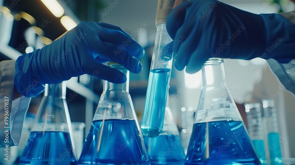 Scientist Hands Analyzing Blue Substance in Laboratory, Research Tool Background - Science Experiment Concept Scientist Hands Analyzing Blue Substance in Laboratory, Research Tool Background - Science Experiment Concept