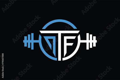 Letter P, T, F, PT, TF, TP, FT, PTF, FTP Logo With barbell. Fitness Gym logo Vector.