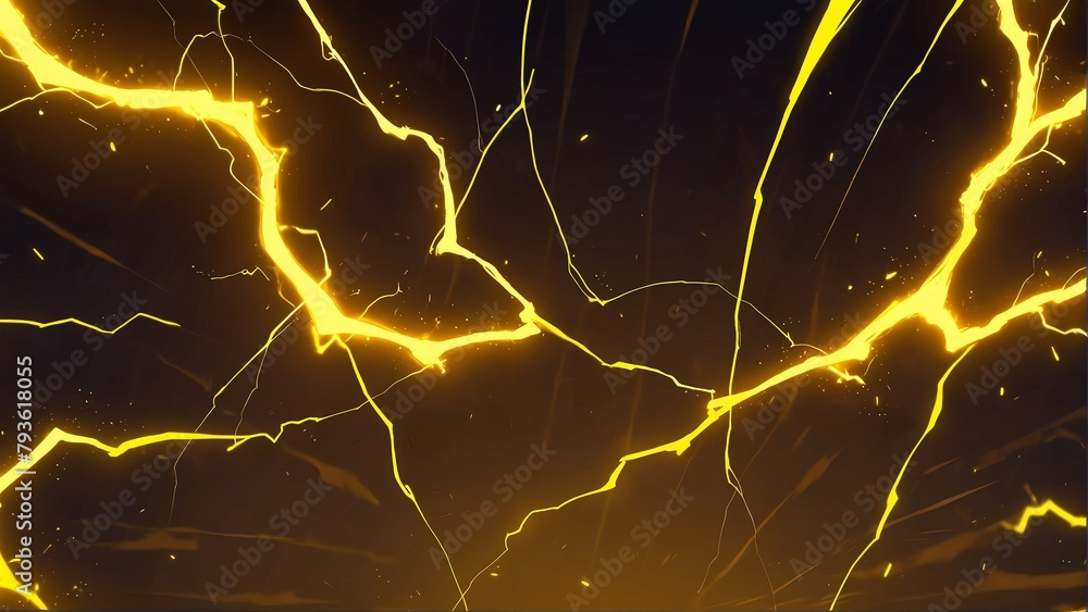 Obraz premium abstract yellow lightning sparks effects anime cartoon style background from Generative AI