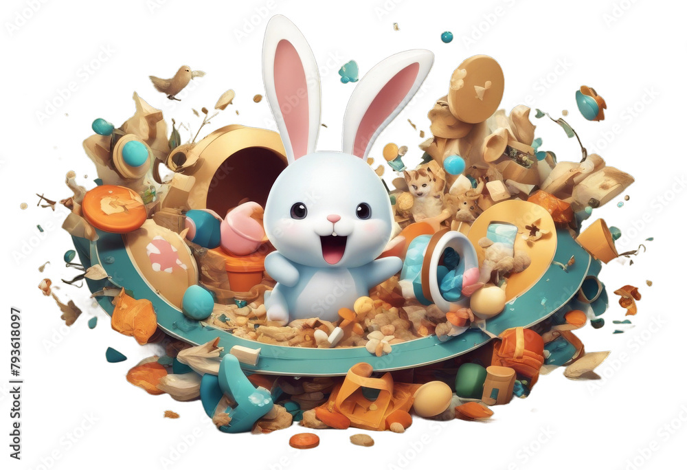 bunch objects stylish Cartoon rabbit hole illustration Falling raster ...
