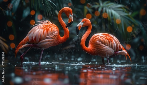 2 elegant flamingos standing in the water forming a love heart  reflection  beautiful nature  background  4K wallpaper  geography  love  Valentine s Day.