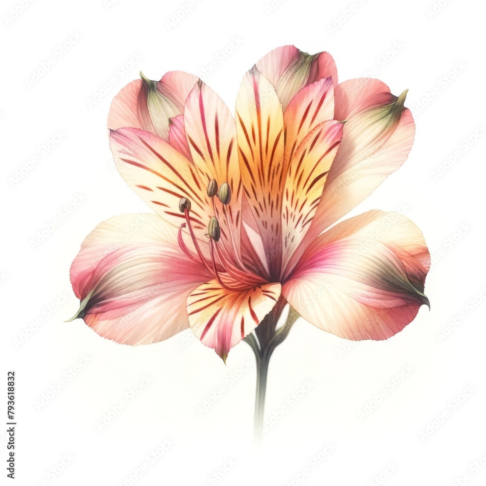 A single Alstroemeria flower depicted in a soft watercolor style, highlighting its unique colors. A single Alstroemeria flower depicted in a soft watercolor style, highlighting its unique colors.