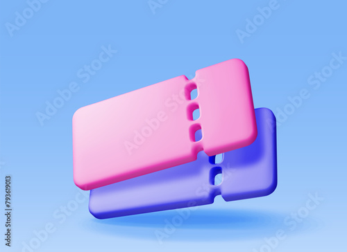 3d coupon with empty space isolated on blue. Render discount voucher or coupon. Blank ticket shopping paper. Promotional offer confirmation. Bonus purchase gift concept. Vector illustration