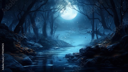 Nighttime enchantment the enchantment of a blue moonlit night © Cloudyew