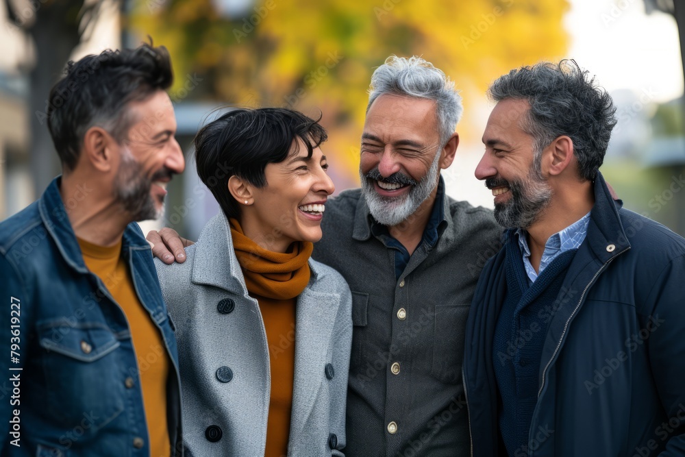 Group of multiethnic friends walking in the park and laughing. They are wearing casual clothes. Group of multiethnic friends walking in the park and laughing. They are wearing casual clothes.