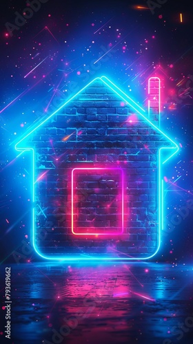A neon blue home icon that serves as a vibrant navigation button on a smartphone interface, providing a futuristic look to everyday digital interactions