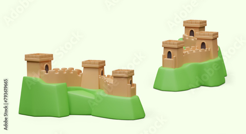 Great Wall of China in 3D style. Vector object at different angles