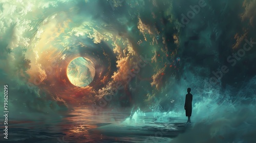 Abstract concept of dreams as portals to alternate realities
