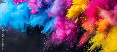 Colorful holi powder explosion on dark background, mesmerizing display of vibrant hues