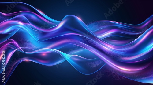 blue and purple liquid wavy shapes futuristic banner. Glowing retro waves vector background 
