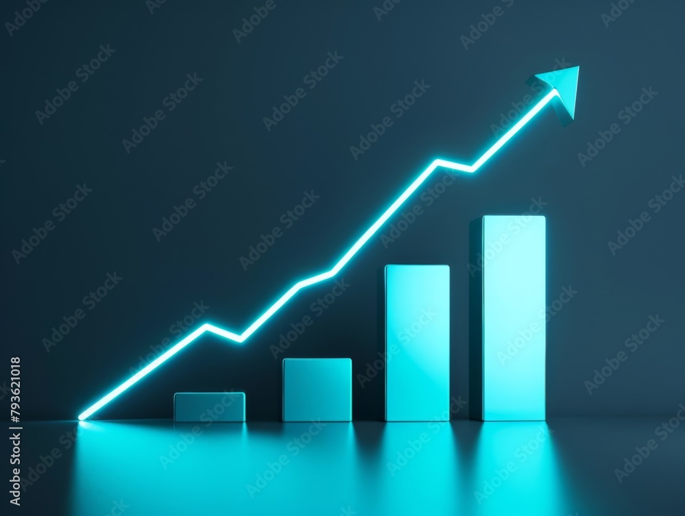 Glowing Line Chart with Rising Graph and Dark Background - Data Visualization, Financial Growth, Market Trends - Finance, Data Analysis Glowing Line Chart with Rising Graph and Dark Background - Data Visualization, Financial Growth, Market Trends - Finance, Data Analysis