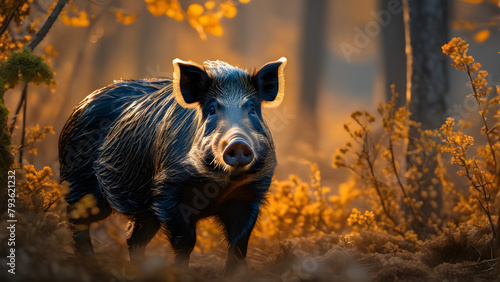 A wild boar in the wild, wildlife protection, environmental protection concept © StellarK