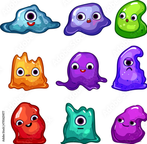 slime character set cartoon. colorful squishy, stretchy trendy, diy sensory slime character sign. isolated symbol vector illustration