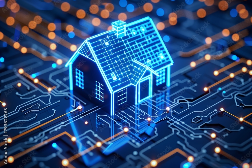 A digital house on a circuit board. A digital house on a circuit board.