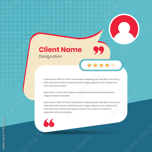 Client testimonial and customer review presentation social media post template with abstract message bubble shape
