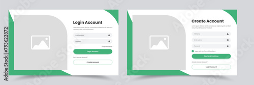 Minimalist layout of login and create account web application user interface