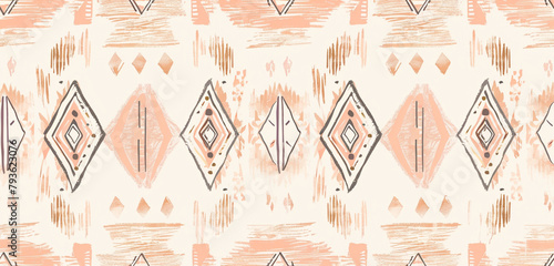 Chic minimalist tribal Aztec in peach and taupe on eggshell white for modern decor. photo