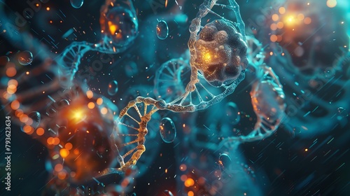 Vibrant Human Cell and DNA Background for Science: Generative AI Illustration