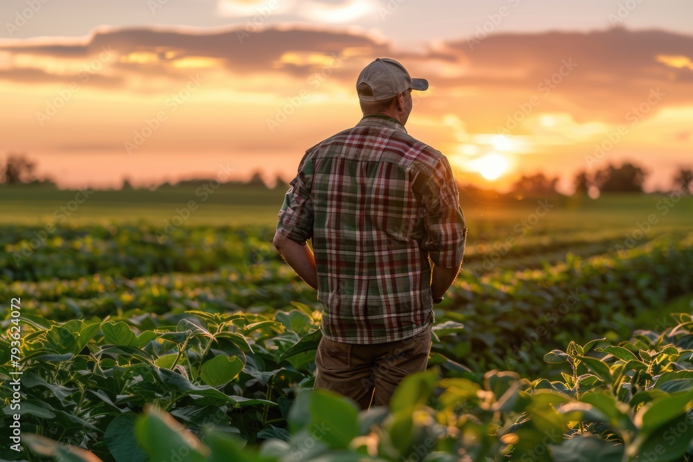 farmer is looking at corn field in cultivated land