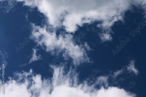 Fototapeta Naklejka Na Ścianę i Meble -  Summer blue sky cloud gradient light white background. Beauty clear cloudy in sunshine calm bright winter air bacground. Gloomy vivid cyan landscape in environment day horizon skyline view spring wind