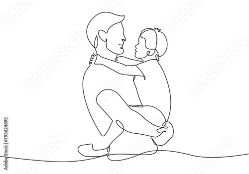 Father with a Child Continuous One Line Drawing. Father`s Day Card in Abstract Minimal Linear Style. Man with Baby. Happy Fatherhood Concept. Vector Illustration © Наталья Дьячкова