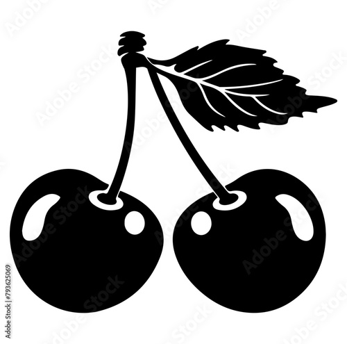 Two cherries with leaf. Cherry icon