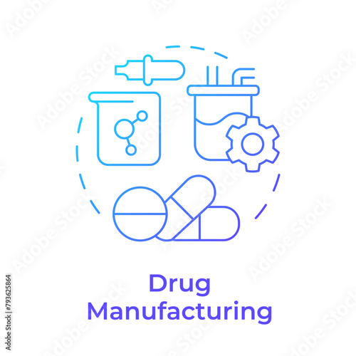 Drug manufacturing blue gradient concept icon. Pharmaceutical products, quality control. Round shape line illustration. Abstract idea. Graphic design. Easy to use in infographic, article