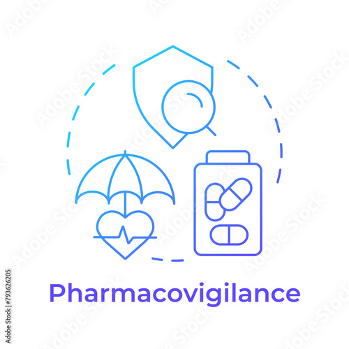 Pharmacovigilance blue gradient concept icon. Patient support services. Clinical study, scientific literature. Round shape line illustration. Abstract idea. Graphic design. Easy to use in infographic