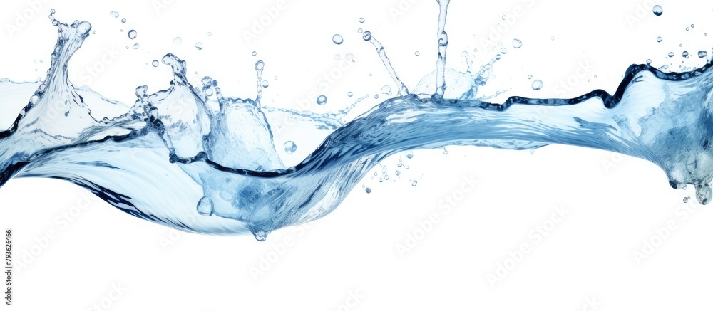 Close up of water splash on electric blue background, resembling art event Close up of water splash on electric blue background, resembling art event