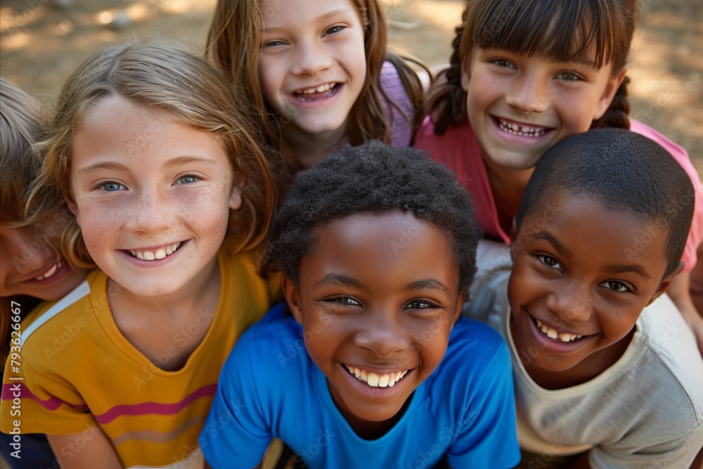 Portrait of group of children smiling and looking at camera in park Portrait of group of children smiling and looking at camera in park
