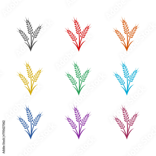 Wheat ears icon isolated on white background. Set icons colorful