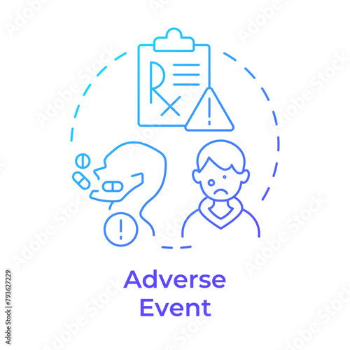 Adverse event blue gradient concept icon. Healthcare complications. Pharmaceutical services. Round shape line illustration. Abstract idea. Graphic design. Easy to use in infographic, article