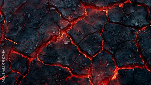 A close up of a black and red rock with a red lava flow