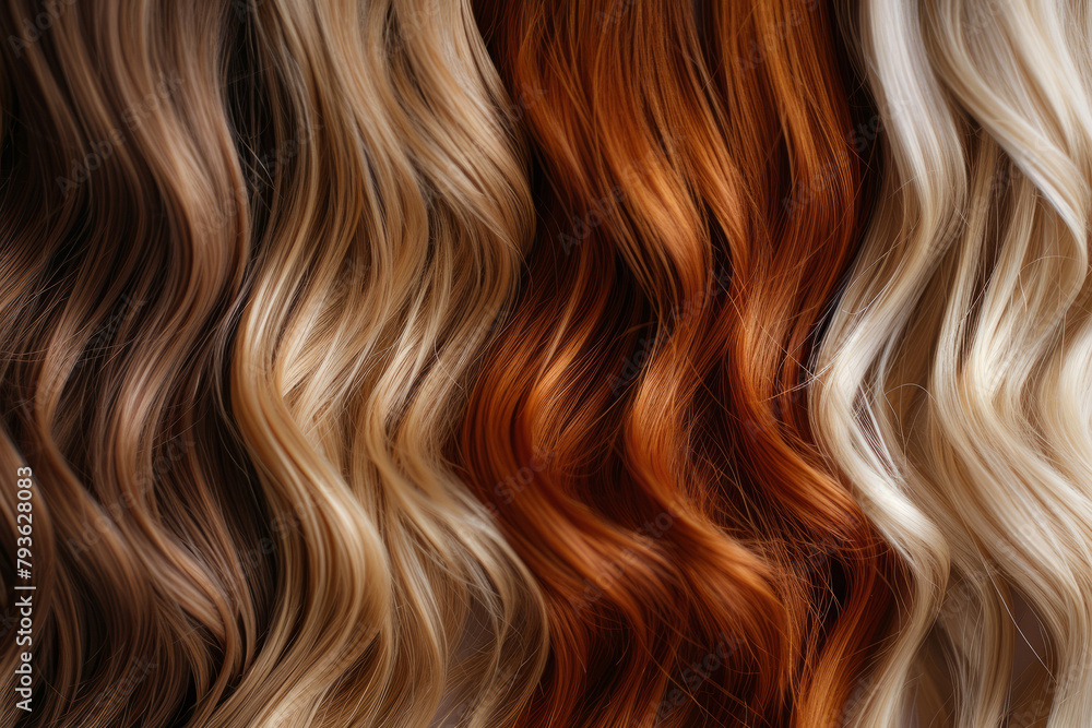 Fototapeta premium long wavy shiny red hair, blonde close-up, background for hair care ads