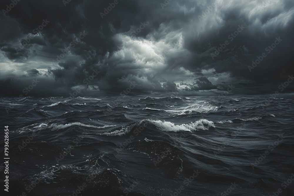 Dramatic storm clouds gathering over a dark and choppy ocean Dramatic storm clouds gathering over a dark and choppy ocean