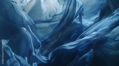 Floating blue fabric. Abstract background.