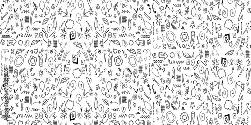 Funny seamless pattern creative elements. Set of cute pen line doodle element vector. Hand drawn doodle style collection. Vector illustration photo