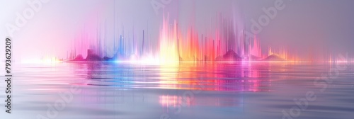 Sonic Spectrum: Abstract Background of Blurred Multicolored Glowing Equalizer Bars, Resembling Sound Waves in Pastel Tones on a Light Grey and White Studio-Like Setting, technology and music concept